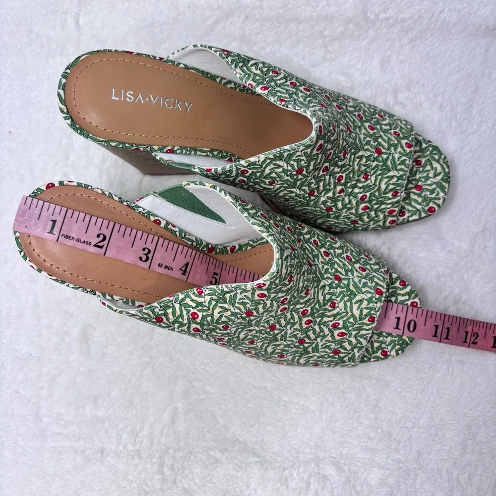 NWT Lisa Vicky Joy Green Botanical Print Platform Mule Clog Heels Size 9